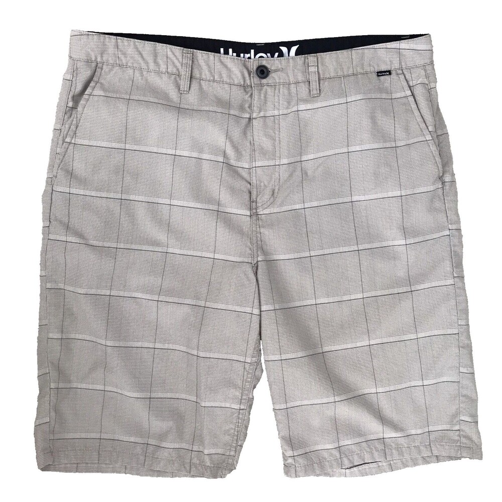 Hurley Golf Chino Plaid Shorts Men's Size 38 Khaki Checkered Flat Front Pockets - Picture 2 of 16